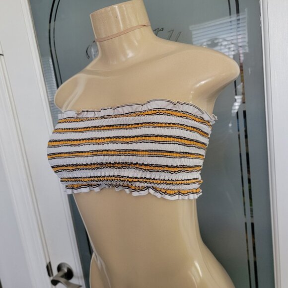 Smocked Strapless Yellow/White Stripes Tube Top or Bikini Top - Picture 3 of 8